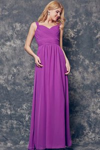 Robe demoiselle d'honneur longue ruché de col en v longueur au niveau de sol a-ligne
