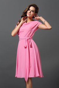 Robe demoiselle d'honneur courte de princesse ceinture en étoffe avec ruban avec chiffon