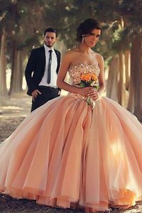 Robe de bal manche nulle textile en tulle avec perle de mode de bal jusqu'au sol