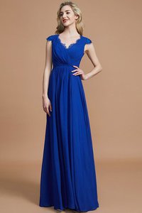 Robe demoiselle d'honneur avec chiffon de col en v de princesse manche nulle ruché