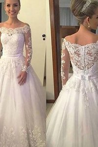 Robe de mariée de traîne moyenne absorbant appliques de mode de bal naturel