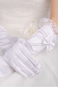 Charmant taffetas avec application blanc chic | gants de mariée modernes