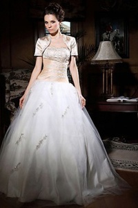 Gracieux champagne taffetas élégant | modeste broderie bolero