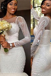 Robe de mariée avec zip haute qualité en tulle encolure ronde de traîne courte