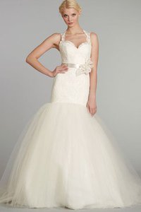 Robe de mariée avec ruban ceinture avec fleurs de sirène noeud