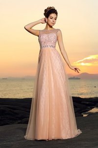 Robe de bal longue avec chiffon col en bateau a-ligne manche nulle