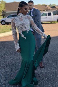 Robe de soirée de sirène de col haut élégant decoration en fleur naturel