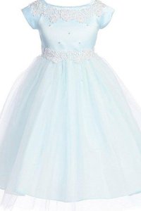 Robe de cortège enfant naturel avec perle de mode de bal en satin a-ligne