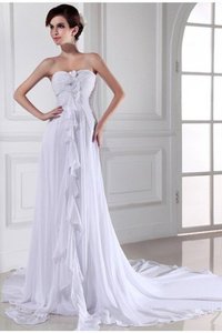 Robe de mariée longue avec fleurs de tour de ceinture en haute avec sans manches cordon