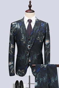 Floral slim fit scène motif hommes costumes ensemble 3 pièces