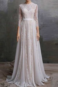 Robe de mariée plissage en 3/4 manche de traîne courte a-ligne boutonné