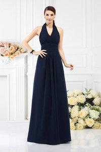 Robe demoiselle d'honneur plissé longue longueur au niveau de sol en chiffon avec fronce