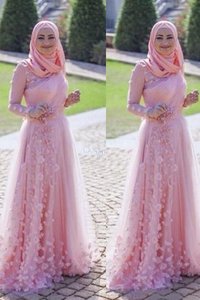 Robe de bal noble encolure ronde de princesse a-ligne avec manche longue