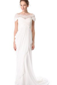 Robe de mariée plissé facile avec fronce noeud avec manche épeules enveloppants