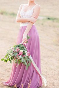 Robe demoiselle d'honneur facile en chiffon en dentelle manche nulle ceinture