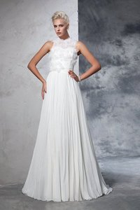 Robe de mariée longue manche nulle avec fronce en chiffon de traîne moyenne