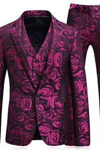 Hommes costume rose imprimé mode 3 pièces hommes blazer hommes
