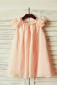 Robe de cortège enfant de princesse avec zip encolure ronde longueur mollet ligne a