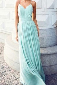 Robe demoiselle d'honneur naturel plissé manche nulle a-ligne v encolure