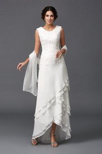 Robe mère de mariée naturel longue avec sans manches a-ligne encolure ronde