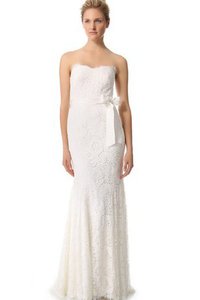 Robe de mariée naturel longue en dentelle manche nulle avec nœud