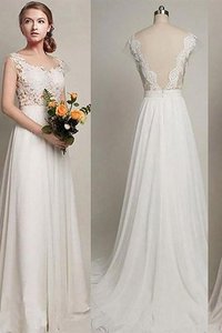 Robe de mariée naturel a-ligne manche nulle encolure ronde avec chiffon