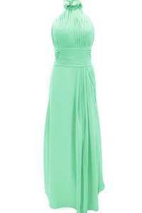 Robe demoiselle d'honneur naturel plissé avec chiffon longueur au niveau de sol a-ligne