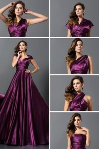 Robe demoiselle d'honneur longue plissage de princesse en satin soyeux ligne a