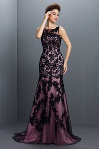 Robe de soirée manche nulle de sirène decoration en fleur jusqu'au sol de col bateau