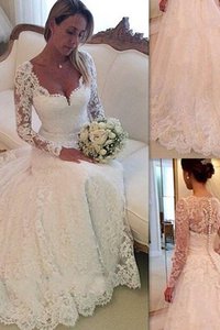 Robe de mariée naturel v encolure textile en tulle avec manche longue de mode de bal