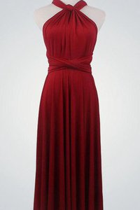 Robe demoiselle d'honneur naturel plissé manche nulle de col haut au niveau de genou