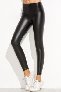 Leggings en cuir pu noir élastique