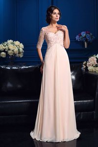 Robe mère de mariée en chiffon ligne a avec perle fermeutre eclair avec manche 1/2