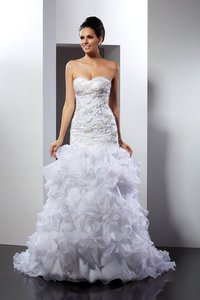 Robe de mariée longue en organza de col en cœur de traîne mi-longue avec perle