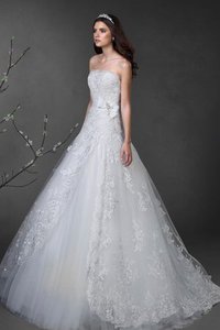 Robe de mariée longue naturel manche nulle a-ligne de bustier