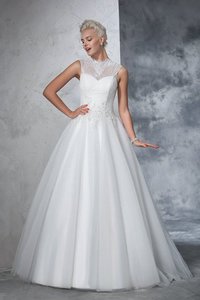 Robe de mariée longue elevé appliques avec sans manches de tour de ceinture en haute