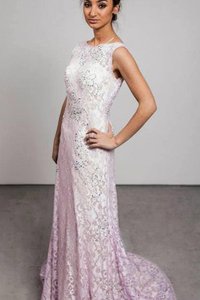 Robe de soirée mode de traîne courte manche nulle avec décoration dentelle ligne a