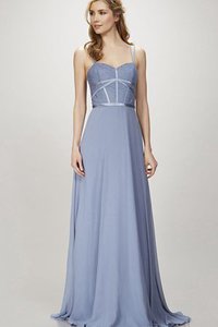 Robe demoiselle d'honneur manche nulle ligne a avec chiffon appliques de traîne courte