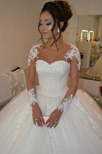 Robe de mariée encolure ronde avec manche longue splendide de mode de bal naturel