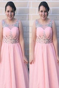 Robe de bal avec chiffon ligne a longueur au niveau de sol manche nulle avec perle