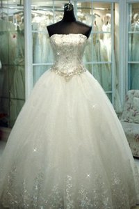 Robe de mariée avec perle mode textile en tulle de mode de bal naturel