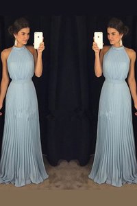 Robe de bal naturel plissage en chiffon de col haut longueur au ras du sol