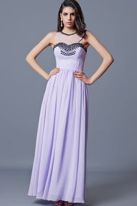 Robe de soirée manche nulle avec chiffon avec perle longueur au niveau de sol a-ligne