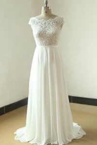 Robe de mariée modeste plissé manche nulle col en bateau en dentelle