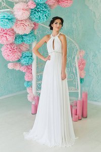 Robe de mariée décontracté simple en plage de traîne courte décolleté dans le dos