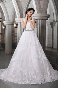 Robe de mariée de tour de ceinture empire v encolure fermeutre eclair avec perle a-ligne