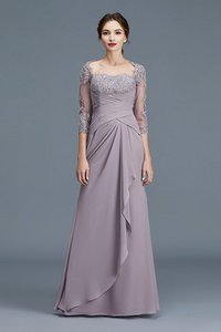 Robe mère de mariée naturel avec chiffon jusqu'au sol de lotus avec manche 3/4