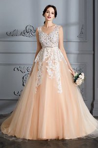 Robe de mariée naturel col u profond de traîne moyenne de mode de bal avec sans manches