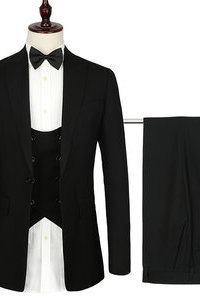 Taille européenne costumes 3 pièce noir design hommes formelle