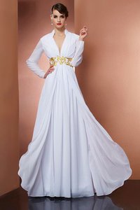 Robe de soirée longue de princesse ligne a fermeutre eclair avec manche longue